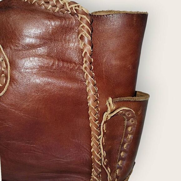 Vtg Hand Crafted Leather Bag Woven Tooled Brown Bullet Holes Western Cowboy RARE - Picture 10 of 13